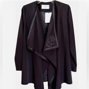Black Draped Blazer Jacket Skull Embellished Open Front Goth Edgy Women’s M NWT